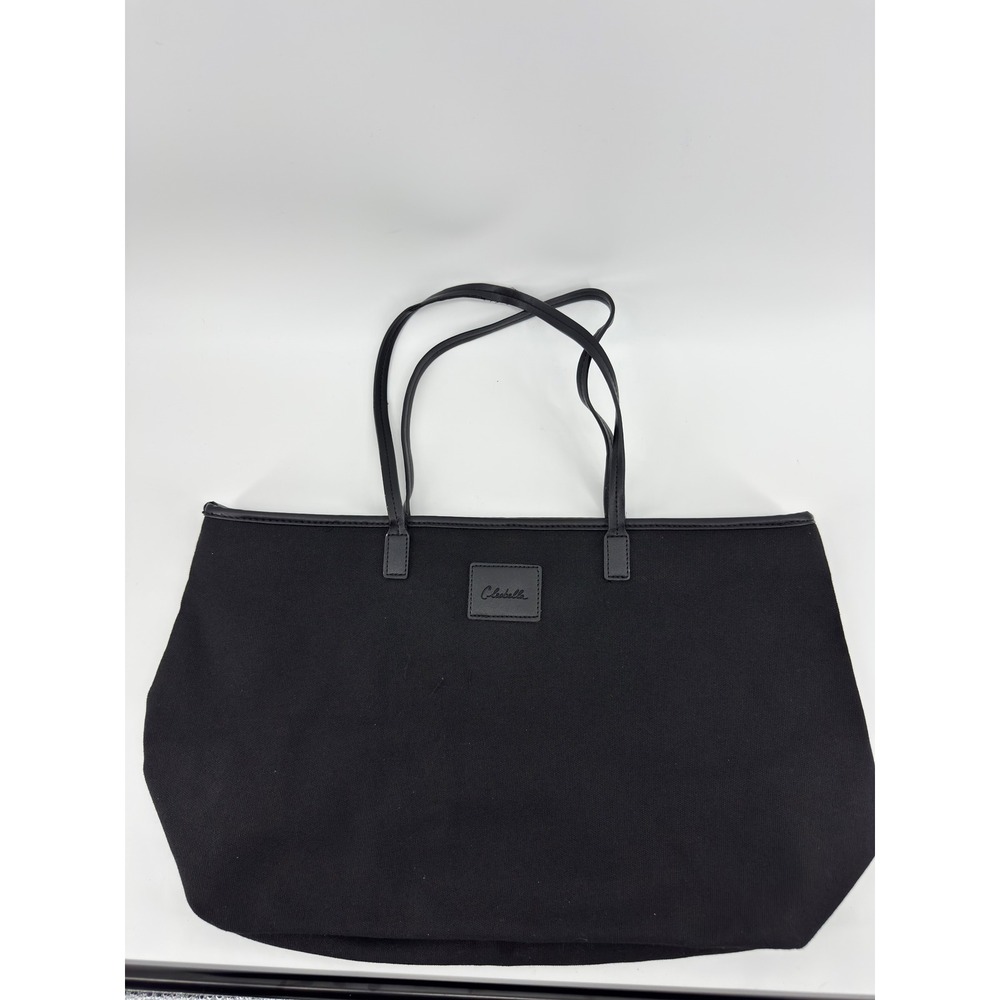 Cleobella Black Canvas Tote Bag Zipper Closure Faux Leather Trim Shoulder Bag